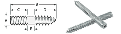 Stainless steel hanger bolts dimension