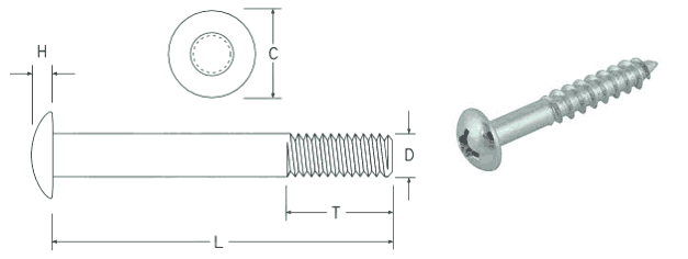 Stainless steel round head bolts dimension