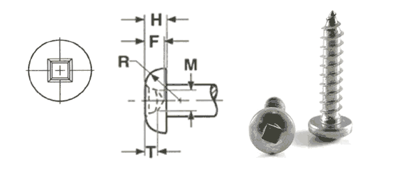 Square Drive Pan Head Screw dimensions