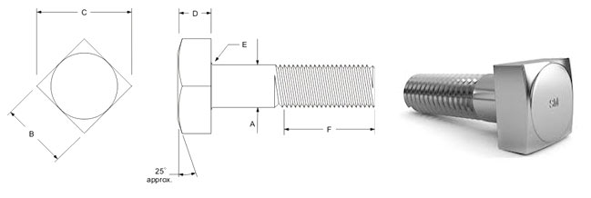 Stainless steel hex square bolts dimension